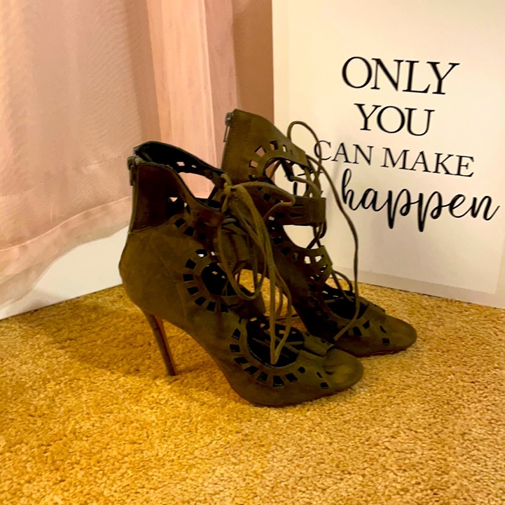 Olive Green Lace Up Heels